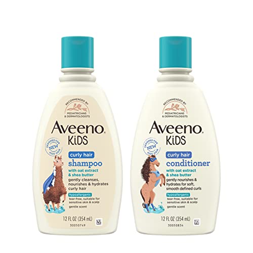 AVEENO BABY Kids Curly Hair Shampoo and Conditioner Set, 12 fl. Oz each with Oat Extract & Shea Butter, Hydrating, Hypoallergenic, Moisturizing for Defined Curls, Gentle for Kids’ Developing Hair