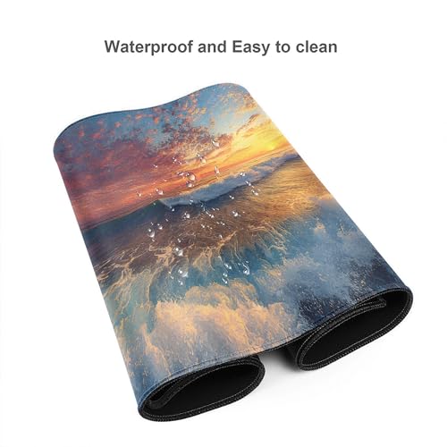 Image of Cloud Wave Beach Extended Gaming Mouse Pad, with Stitched Edges Large Mouse Pad Desk Protector, Rubber Base Mousepad Keyboard Mouses Mat for Work Game Office Home- 32 inch X 12 inch Inch,E693
