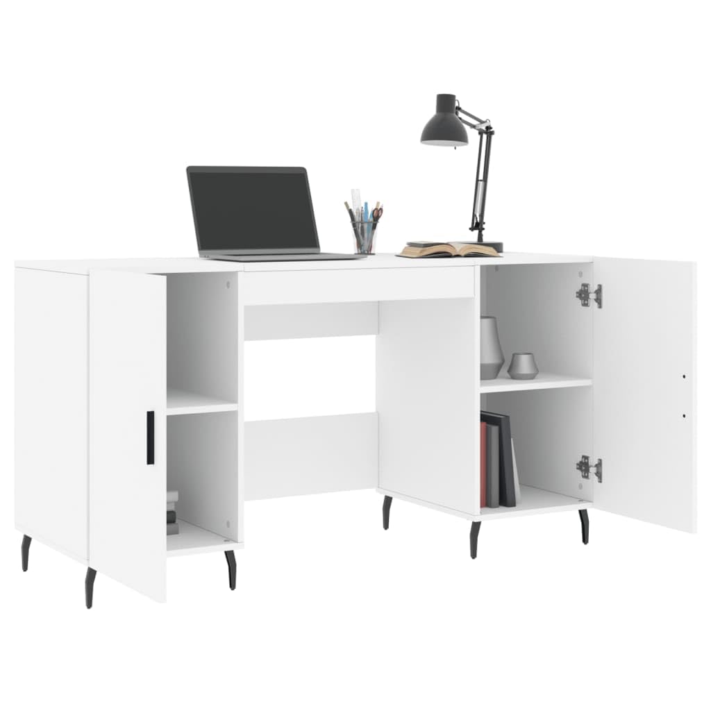 Scrivania bianca 140 x 50 x 75 cm, materiale in legno, con 4 ante, robusto computer e ufficio desk per casa, ufficio, camera da letto, design moderno