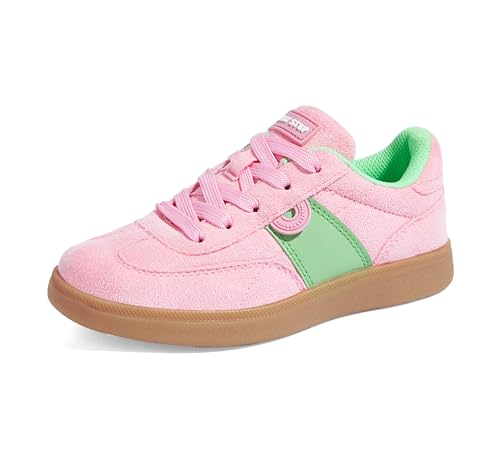 LUCKY STEP Boys Girls Retro Sneakers Casual Fashion School Walking Shoes Classic Comfortable Low Top Tennis Trainers(13 M US Pink/Green)