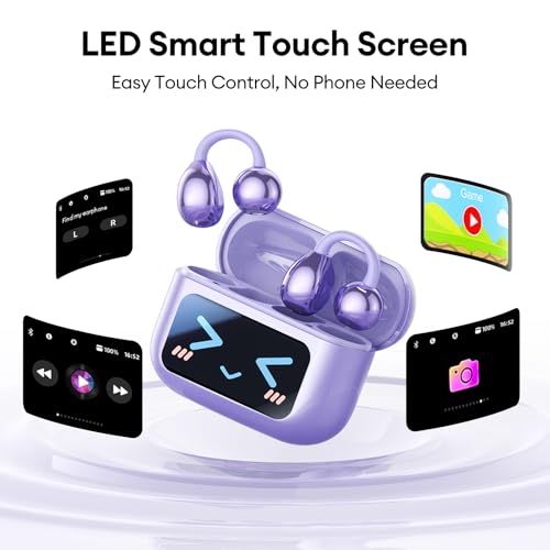 Image of PAXA Stylish Open Ear Clip On Earbuds with Removable Butterfly Earring, Clip On Headphones with LCD Touch Screen, Fashionables Open Ear Headphones for Women, Butterfly Earring Purple Earbuds