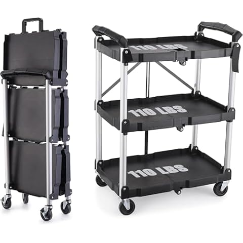 EAST MOUNT Portable Folding Service Cart - Rolling Utility Foldable Cart with Wheels for Warehouse Home Workshops Garages Restaurants Offices Cover