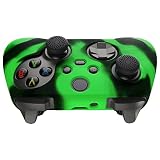 PlayVital Silikonowe Etui Ochronne do Xbox Series X,Pokrowiec Ochronny do Xbox Series S,Miękka Obudowy Ochraniacz Skóry z Nakładki na Kciuki-Zielony & Czarny(Czysta Seria)