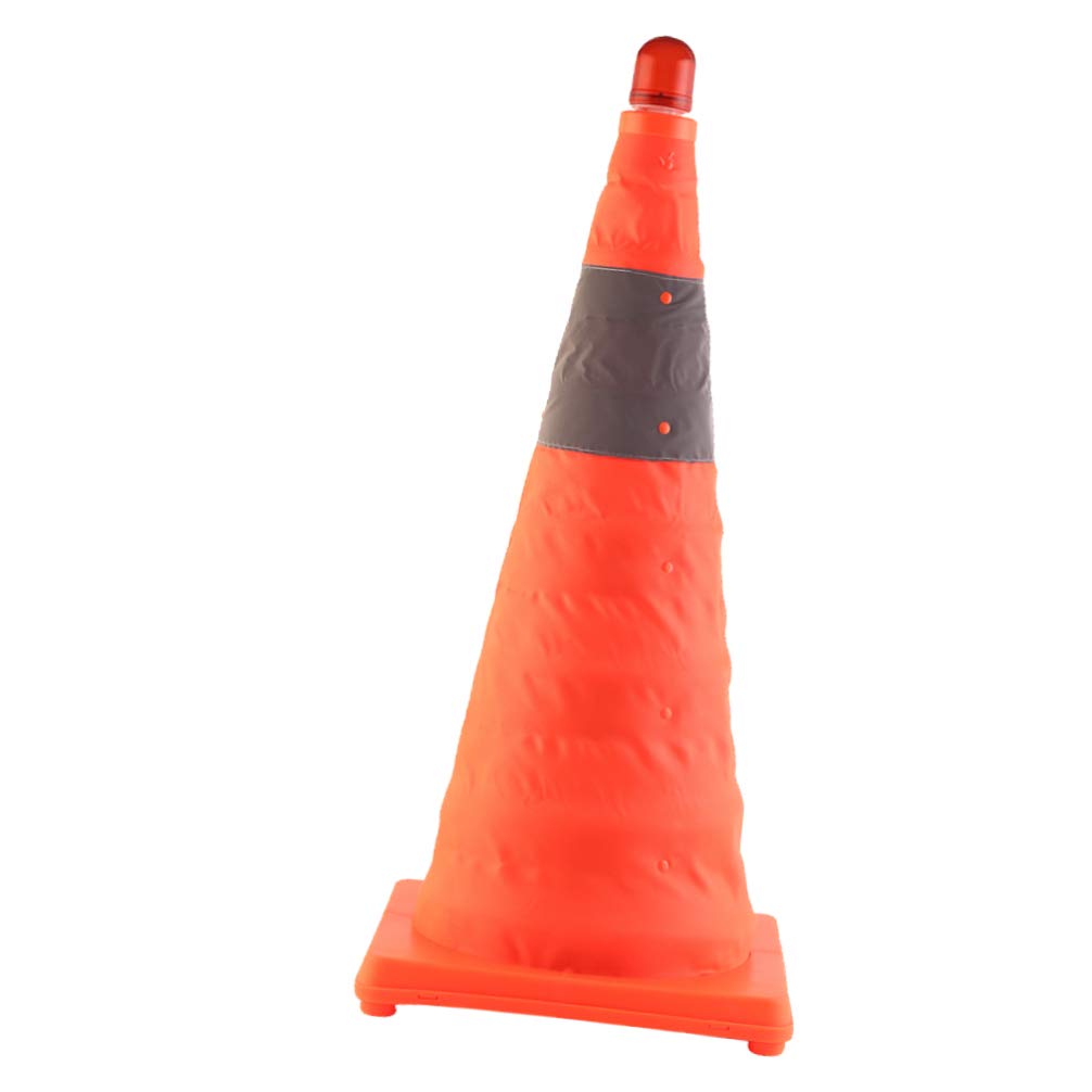 Cône de Chantier Pliable Orange avec Lampe LED Réfléchissante | Caoutchouc et Tissu, 1 Pièce avec 2 Piles Aaa, pour Événements Sportifs, Format Facile à Transporter