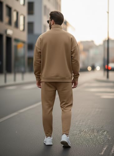 Image of Mack Jonney Solid Half Zipper Track Suit for men | Co-ord Set | Warm Fleece Tracksuit Set | Full Sleeve Sweatshirt