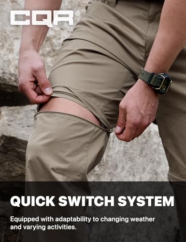 Image of CQR Men's Convertible Cargo Tactical Pants, Water Resistant Outdoor Hiking Pants, Zip Off Lightweight Stretch Work Pants