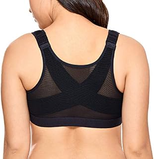 DELIMIRA Women's Full Coverage Front Closure Wire Free Back Support Posture Bra Black
