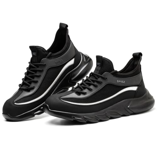SPIEZ Zapatos de Seguridad para Hombres con Puntera de Acero, cómodos Zapatos de Trabajo a Prueba de pinchazos para Hombres, Zapatillas de Seguridad indestructibles para Trabajos de construcción Cover