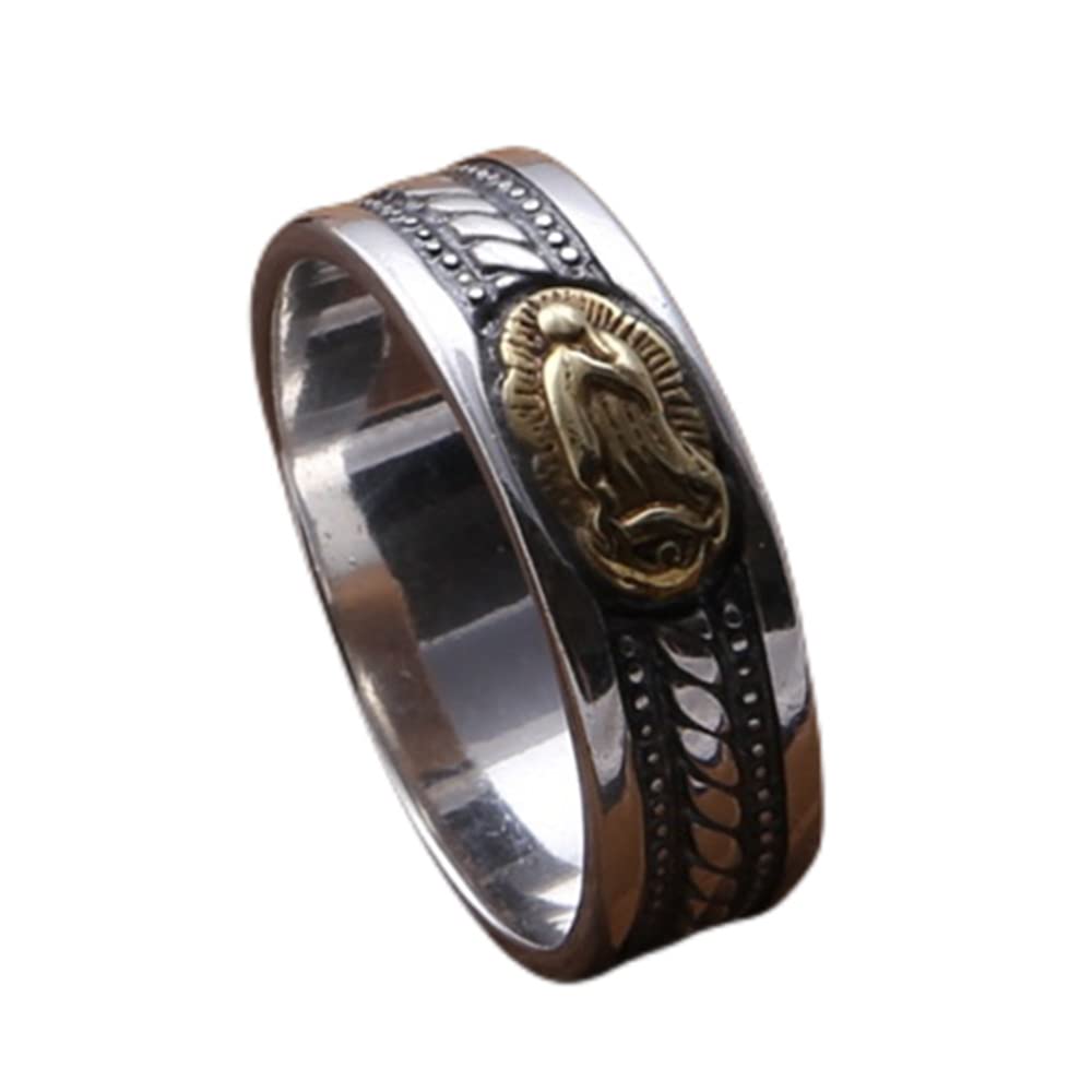 RobertDTesta S925 Sterling Silver Virgin Mary Ring, Men's Gothic Vintage Christian Virgin Mary Ring,Silver,10