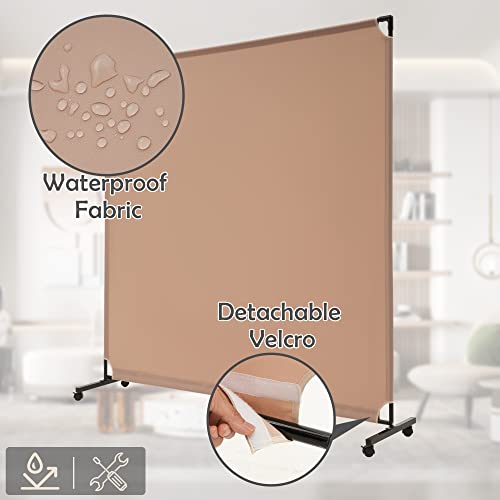 Spurgehom 6FT Single Panel Rolling Room Divider, Partition Privacy Screens with Wheels, Freestanding Fabric Room Panel, Portable Wall Divider for Office, Room, Restaurant, Hospital (Brown)