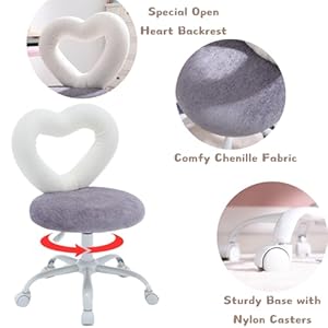 Duomay chenille kids desk chair heart back upholstered computer chair for boys and girls cute swivel height adjsutable study arm chair for child home bedroom purple white  urban country home decor