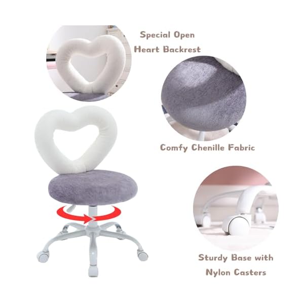 Duomay chenille kids desk chair heart back upholstered computer chair for boys and girls cute swivel height adjsutable study arm chair for child home bedroom purple white  urban country home decor