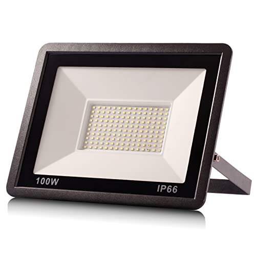Yinet-EU Focos Led Exterior 100W, Floodlight Led Proyector de alto brillo 10000LM Blanco Frío 6500K Luces Seguridad Luz de Iluminación Lampara Impermeable IP66 para Patio, Camino, Jardín