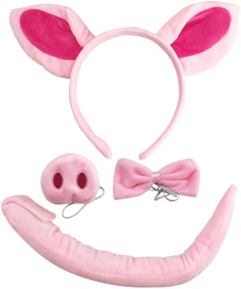 Set Costume Da Maiale Rosa Per Bambini E Adulti: Fascia Con Orecchie, Naso, Coda, Papillon E Guanti - Perfetto Per Halloween E Feste In Maschera