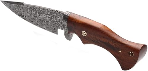 Miniatura 4 de Cuchillo de caza de acero de damasco forjado a mano de 10 pulgadas con mango de madera y protector de damasco cuchillo hecho a mano cuchillo de hoja