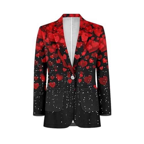 NRBEAWD Men's Casual Blazer Long Sleeve Suit Jackets Lightweight Sports Coats Red Heart Print Blazer One Button Business Jacket with Pocket