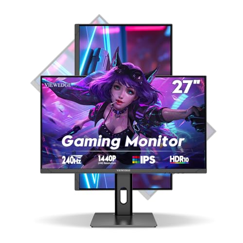 Image of Viewedge 27 inch Gaming Monitor QHD (2560x1440p) 240Hz Computer Monitor, 1ms HDR10 IPS DisplayPort HDMI 2K Vertical Monitor, Wall Mountable Built-in Speakers