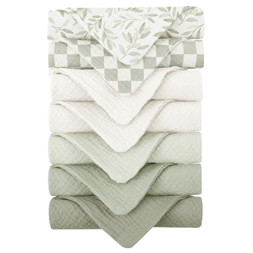 Image of Konssy Baby Muslin Washcloths 7-Pack, 100% Cotton Baby Bath Washcloths, Soft & Absorbent Wash Cloths and Burp Cloths for Newborn Kids Girls & Boys, 11x11 inches