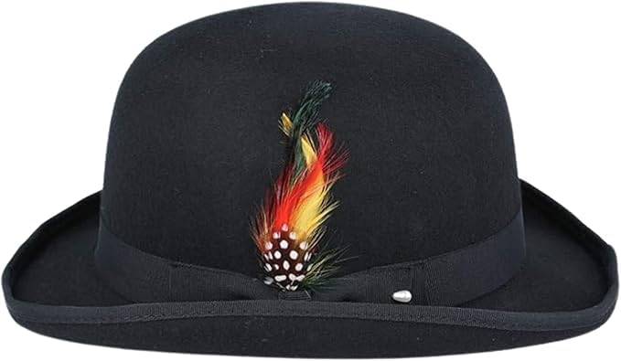 Novella NooriWool Bowler Hat - Classic Bowler Hat for Men & Women - Bowler Hats for Horse Racing, Versatile Occasions - Removable Feather, High Crown, Curved Brim - Sizes Small 55cm to XXL 62cm