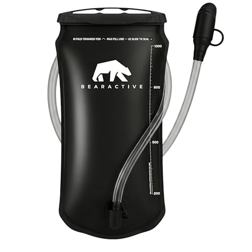 Bearactive Hydration Bladder Water Bladder 2L for Running Backpack with BPA-Free TPU Hydration Pack Leak-Proof Water Pouch No Plastic Smell Hiking Running Cycling & Camping (Black 1 Litre)
