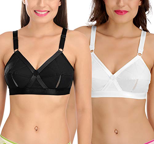 Image of SONA Women's Cotton Non Padded Bra (PERFECTO-BLK-WHT-92B Black & White 36)
