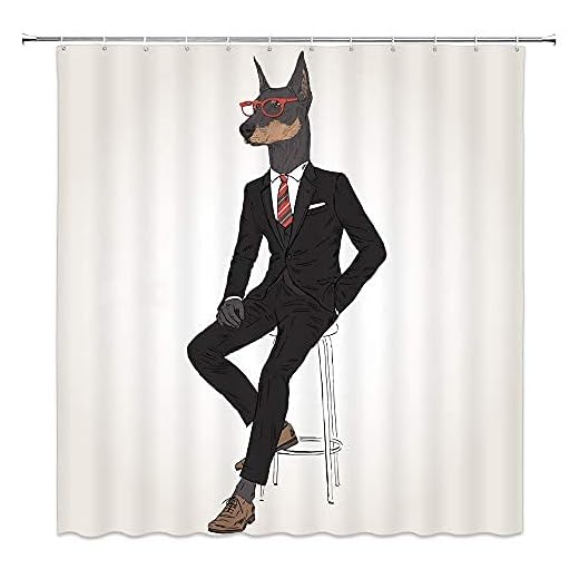 Kreativa djur serier duschdraperier hund bär solglasögon champagneglikör, polyestertyg hem badrum dekor tillbehör tillbehör, bad vattentät gardin set maskintvättbar 152 x 188 cm