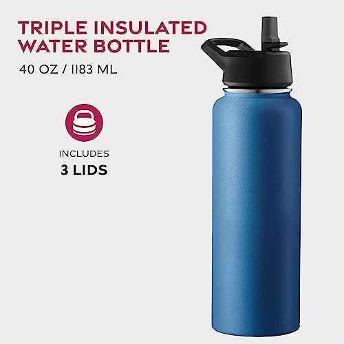 Triple Insulated Stainless Steel Water Bottle with Straw Lid, Flip Top Lid, Wide Mouth Cap Insulated Water Bottles - Image 2