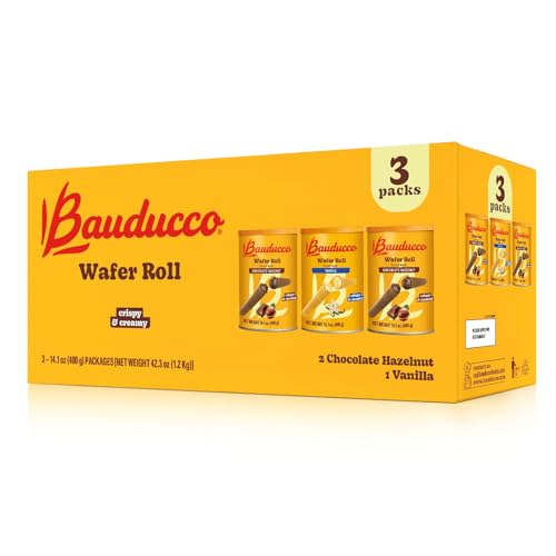 Image of Bauducco Wafer Rolls, Variety Pack with 2 Chocolate & 1 Vanilla Wafer Rolls Filled with Creamy Filling, 42.3 oz (3-Pack)