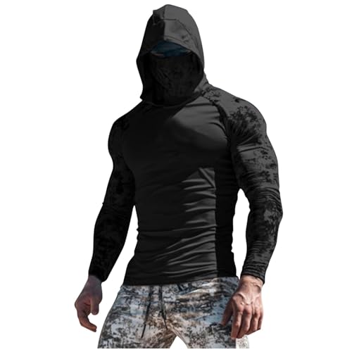 Men's Athletic Hoodies Long Sleeve Fishing Shirts for Men UPF 50+ SPF UV Sun Protection Shirts Rash Guards with Mask
