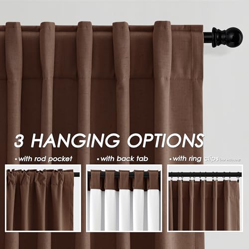 Image of Nanspring Rustic Brown 100% Blackout Linen Curtains 84 Inch Length 2 Panels Set for Bedroom Back Tab Rustic Farmhouse Decor Black Out Curtain for Living Room Office Thermal Insulated Drapes 52x84