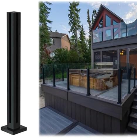 Square Railing Post System - 65CM Indoor/Outdoor Balustrade Column, Deck Railing & Fence for Balcony, Stairs & Garden - Deep Coffee Color with Durable Clamps