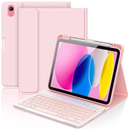 Image of COO Keyboard Case for iPad 11th A16 /10th Gen | Detachable Bluetooth Keyboard, Pencil Holder, Auto Wake /Sleep, 3 Angles, Shockproof PU TPU Cover, Pink