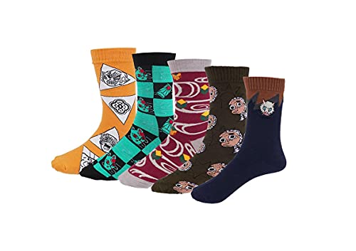 CoolChange Juego de calcetines para fans de Kimetsu no Yaiba con varios motivos, 5 pares en caja de regalo, para hombre y mujer, hombre, 3.2-2.8 años Cover