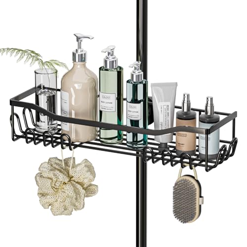 Hodzeed Estante de Ducha Acero Inoxidable, Cesta de Ducha sin Taladrar, Estante para Baño de Gran Capacidad, Apto para barras de ducha de 18mm a 25mm, Negro,para Champús y Geles de Ducha 🔥