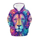 TradesForU Sudadera con capucha con estampado de animales para niños, casual, diario, básica, con cremallera, con bolsillo, pingüino y con cremallera, Illustrator Art Lion, M