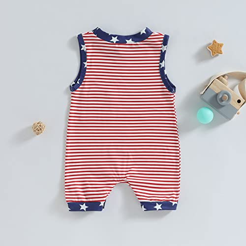 Ynibbim 0-18 Months Infant Baby Girls Boys Romper Stripe Sleeveless Buttons Snap Closure Jumpsuits Summer Newborn Bodysuits (3-6 Months, 4Th July - Red-2) #TOP3