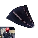 Icyfond Car Shift Boot Cover, Suede Leather Auto Gear Shift Knob Boot Protection Cover, Car Manual Shifter Boots Sleeve Dust Protector, Universal Handbrake Gaiter Boots Covers for Sedan Van (Red)