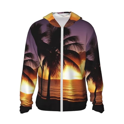 Men's Sun Protection Shirts Sunset Beach Palm Tree Long Sleeve Sun Shirt for Fishing Running Hiking Swim