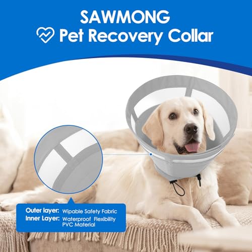 Image of SAWMONG Soft Cone for Dogs - Medium Dog Recovery Collar, Adjustable E-Collar to Stop Licking After Surgery (M, Gray)