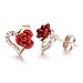 Yoursfs Boucles d'oreilles clous 18k plaqué Or et Cristal forme de Fleur multicolore pour Femmes ou Filles comme Cadeau Anniversaire Mariage Fête (Coeur rouge)