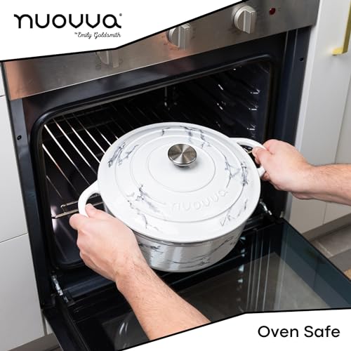 Image of Cast Iron Dutch Oven with Lid - Non-Stick Ovenproof Enamelled Casserole Pot - Sturdy Dutch Oven Cookware - Marble, 6.4-Quart, 28cm - by Nuovva