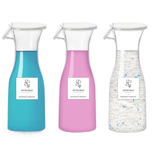 Dispensador de Líquido Suavizante de Tela 3 Piezas - Contenedor Hermético Transparente 600ml para Lavandería,Organizador de Lavandería con Botellas Reutilizables