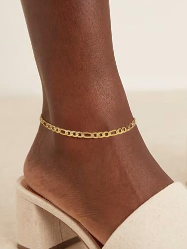 Image of ChainsPro Resizable Anklet Chain for Women Men, Figaro /Wheat /Twist Rope /Cuban Foot Bracelet-Strong with Good Clasp-18K Gold Plated(Send Gift Box)