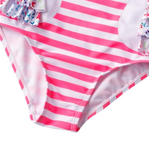 LIZENS Girls One Piece Swimwear Cute Swimsuit Pink Striped Print Ruffle Bathing Suit for Kids4