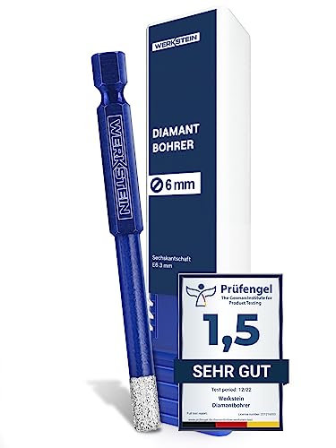 WERKSTEIN® Fliesenbohrer mit Diamantbohrkronen [6mm] - Diamantbohrer für Fliesen & Feinsteinzeug - Robuster Fliesenbohrer mit Sechskantschaft - Bohrer für Granit, Keramik & Naturstein