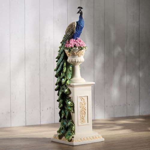 Figura decorativa pavo real en jarrón de resina 13.6 pulg miniatura 4