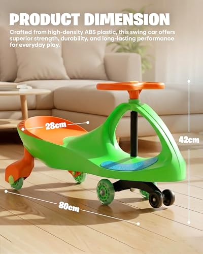 Image of Tygatec Swing Car Ride-On Toy for Kids | Self Propelled Wiggle Car | No Battery Required | Smooth Steering | Indoor Outdoor Toy Car | Orange Color | Ages 3+