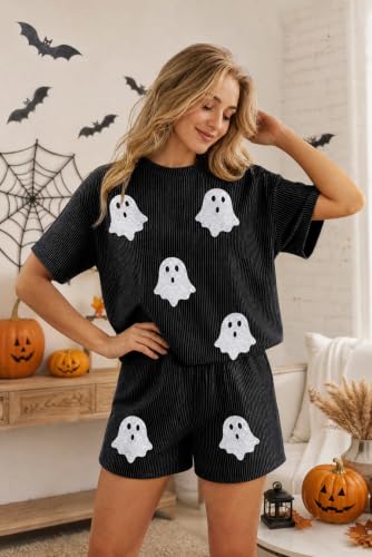 Image of Womens Pajama Sets 2 Piece Pjs Sleepwear Soft Comfy Short Sleeve Tops and Shorts Lounge Set Loungewear Outfit