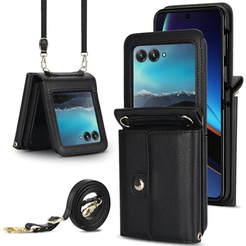 Étui Motorola Razr 50 Ultra en cuir noir au design épuré avec fente cartes