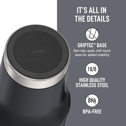 Image of THERMOS Stainless Steel Cup Holder Mug - 40 Ounce, Granite - Insulated Tumbler with Lid and Straw, Plus Leak-Resistant Slide Lock